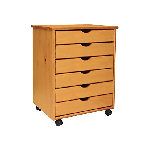 White Solid Wood 6 Drawer Roll Cart R6135