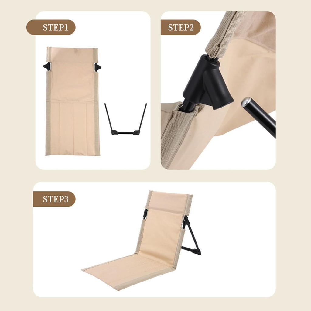 White Folding Beach Lounge Chair with Adjustable Backrest & Storage Bag C91543