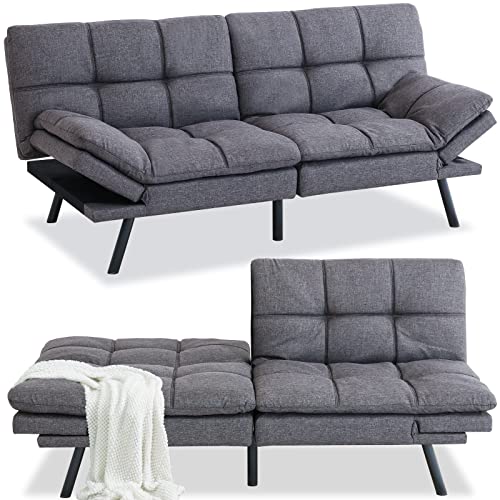 Grey Linen Memory Foam Futon Sofa Bed 71''x33''x31.5'' Q77253