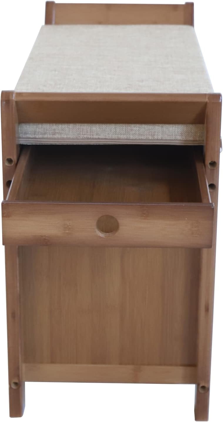 2 Tier Bamboo Shoe Bench with Seat Cushion X65362
