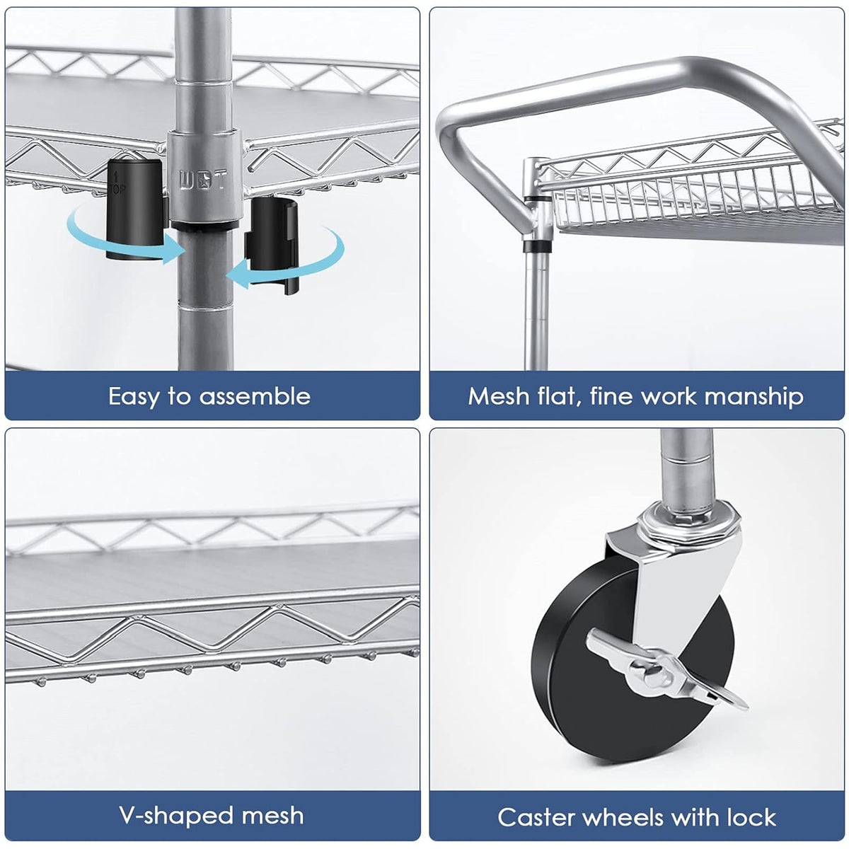 3 Tier Rolling Utility Cart with Wire Shelving M6619
