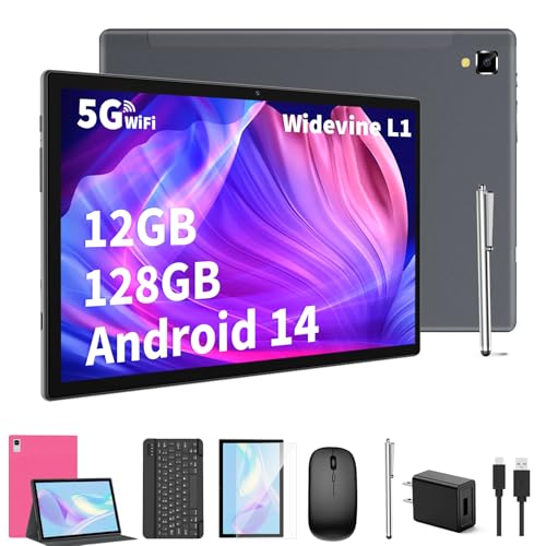 10 inch Android 14 Tablet with Keyboard, 12GB RAM 128GB ROM, Black O36628