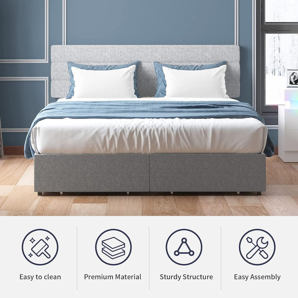 Light Grey King Size Bed Frame with 2 Storage Drawers K452