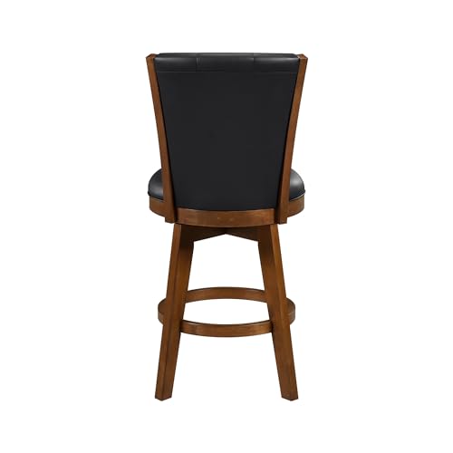 Swivel Bar Stools Set of 2, Counter Height, Chestnut Finish and Black Faux Leather Cushion Seat Z84345