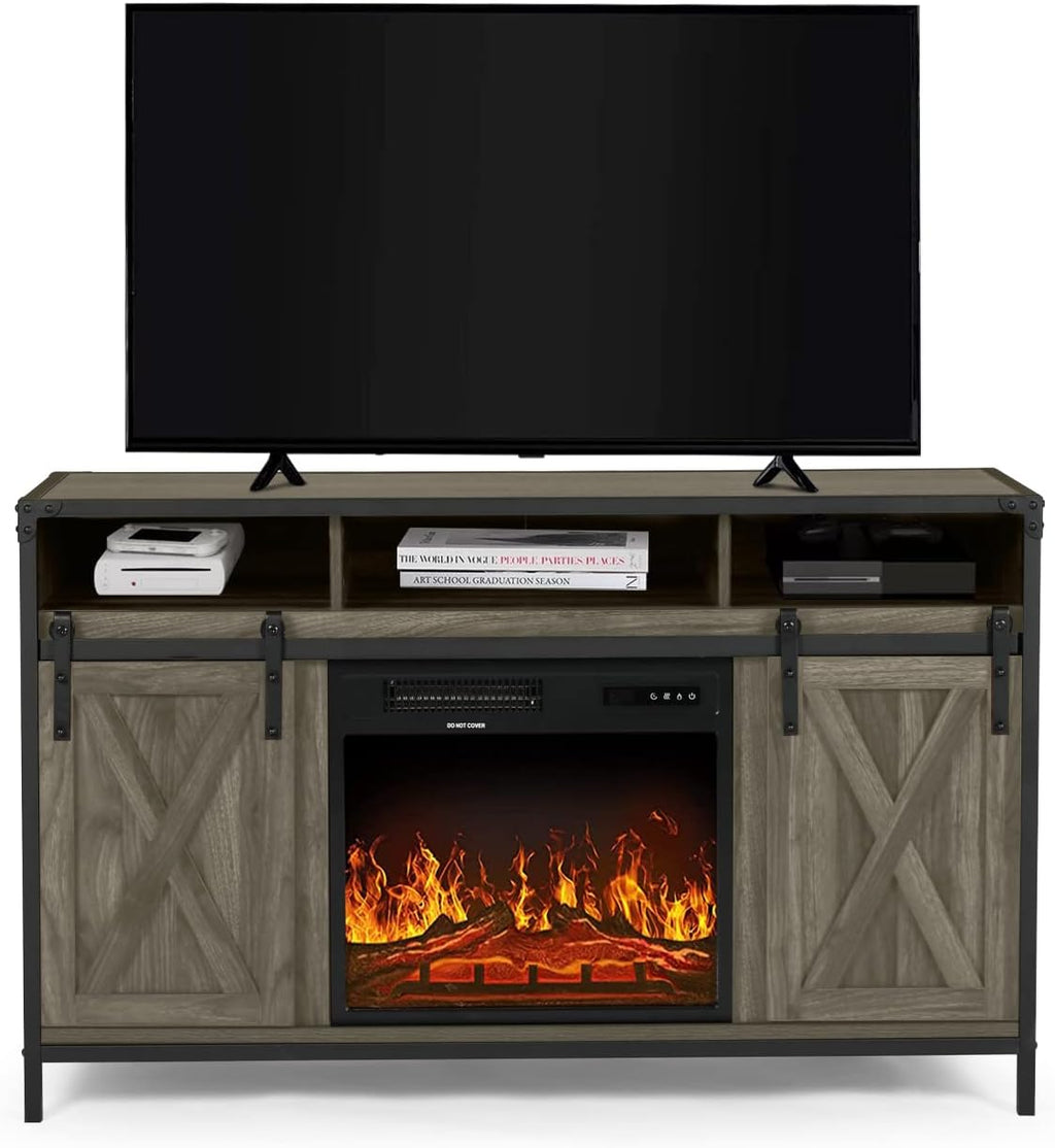 Wood Electric Fireplace TV Stand with Storage Cabinets M145359