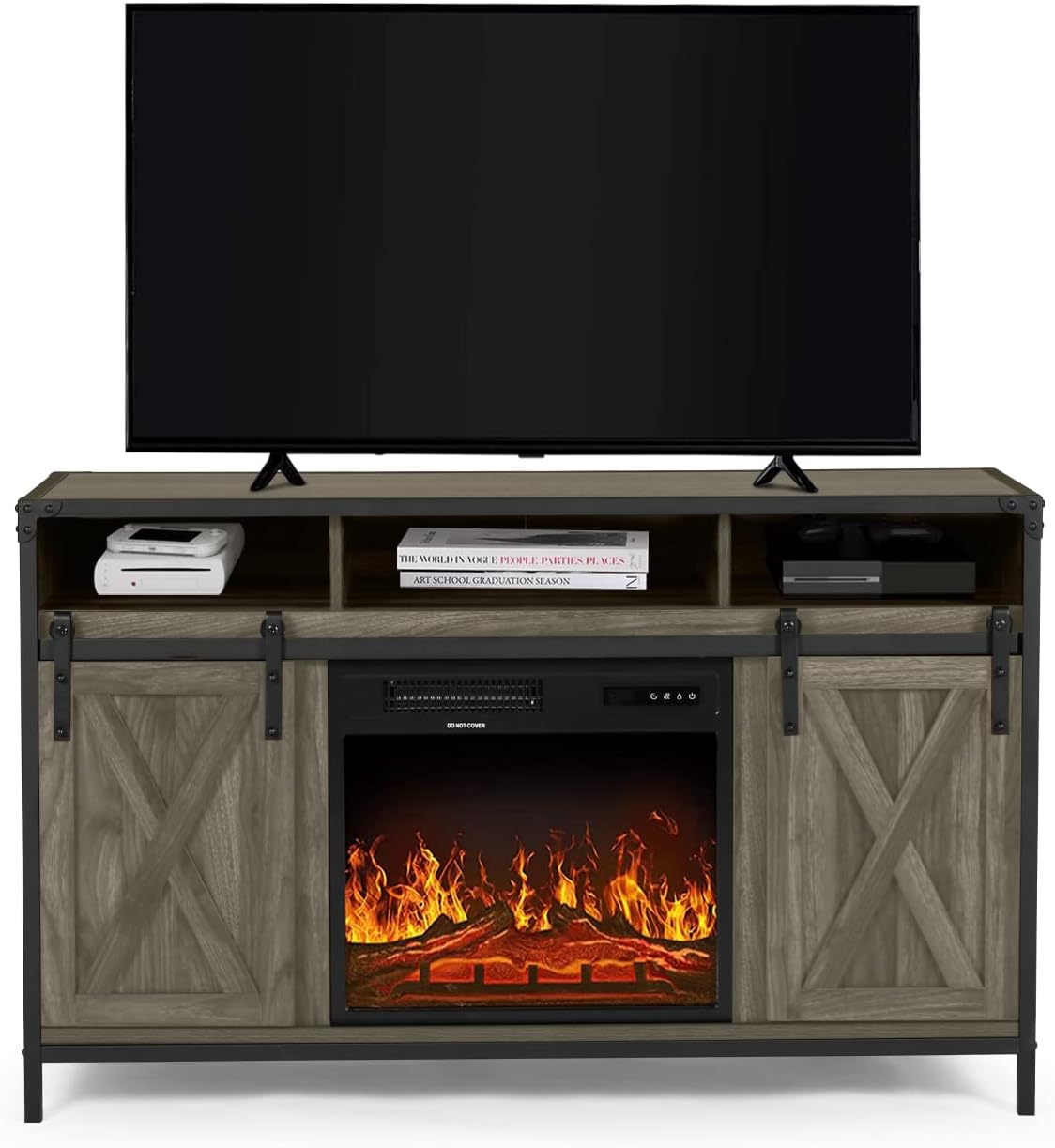 Wood Electric Fireplace TV Stand with Storage Cabinets M145359