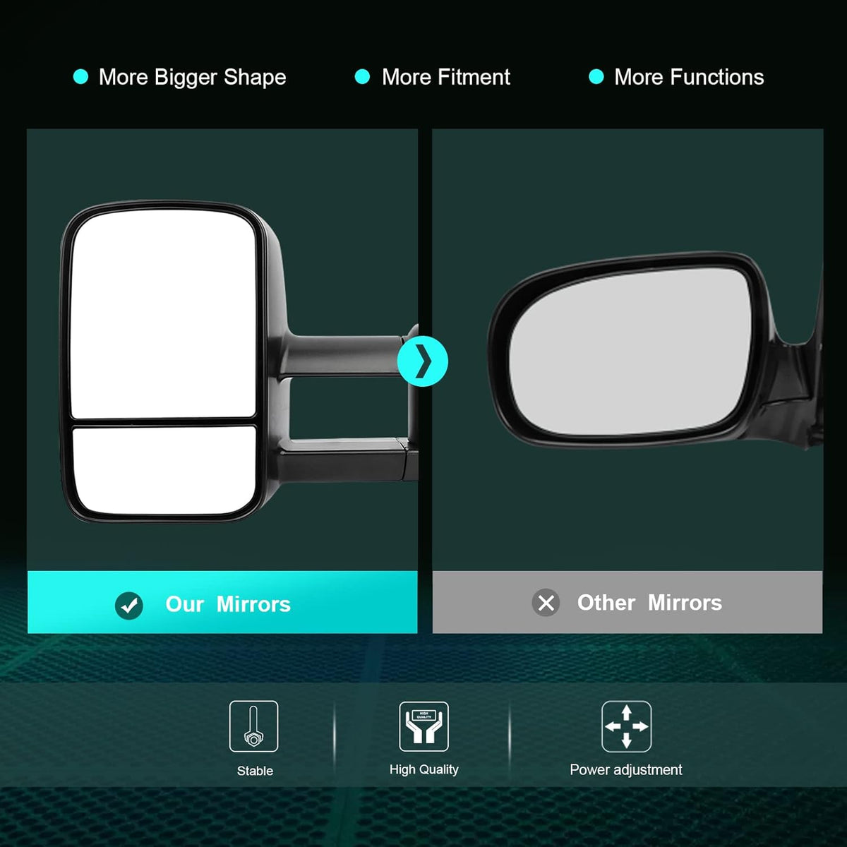 Black Power Adjusted Towing Mirrors Pair Set Z90272