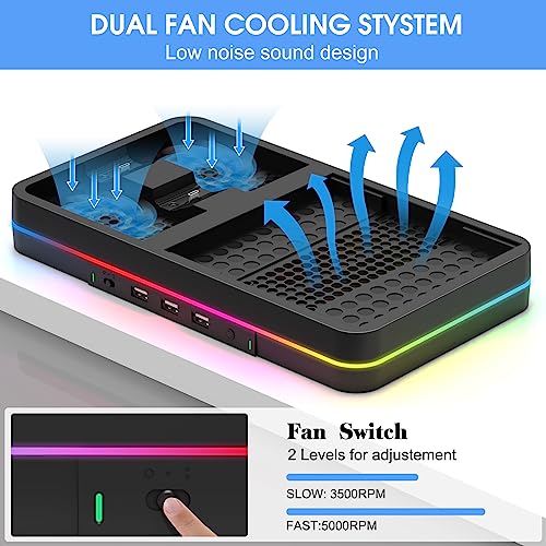 Dual Cooling Fan and Cooling Stand for Xbox Series X/S Console with RGB LED Light & 3 USB Ports O50769