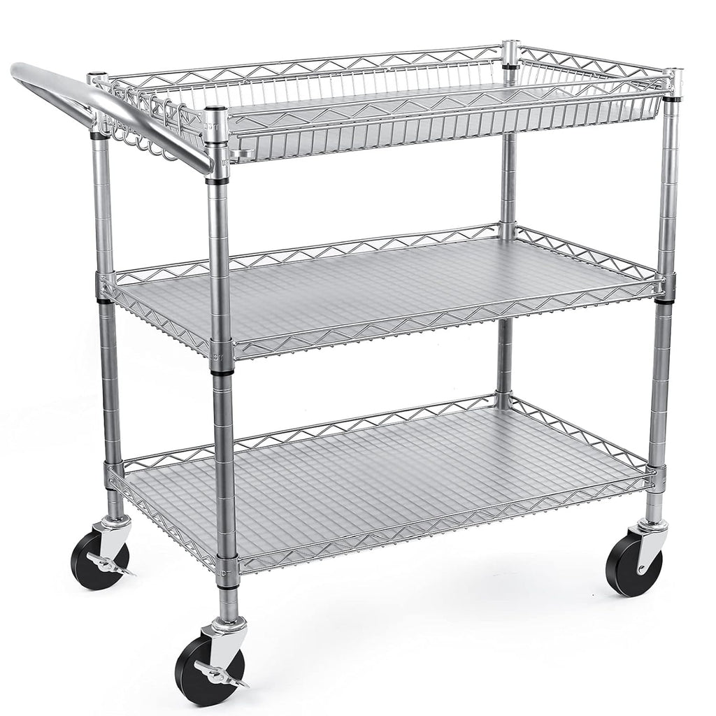 3 Tier Rolling Utility Cart with Wire Shelving M6619