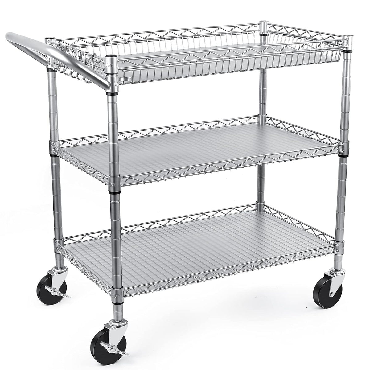 3 Tier Rolling Utility Cart with Wire Shelving M6619