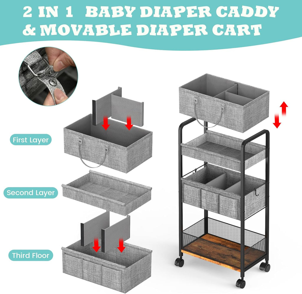 3-Tier Rolling Metal Diaper Cart with Dividers V404743