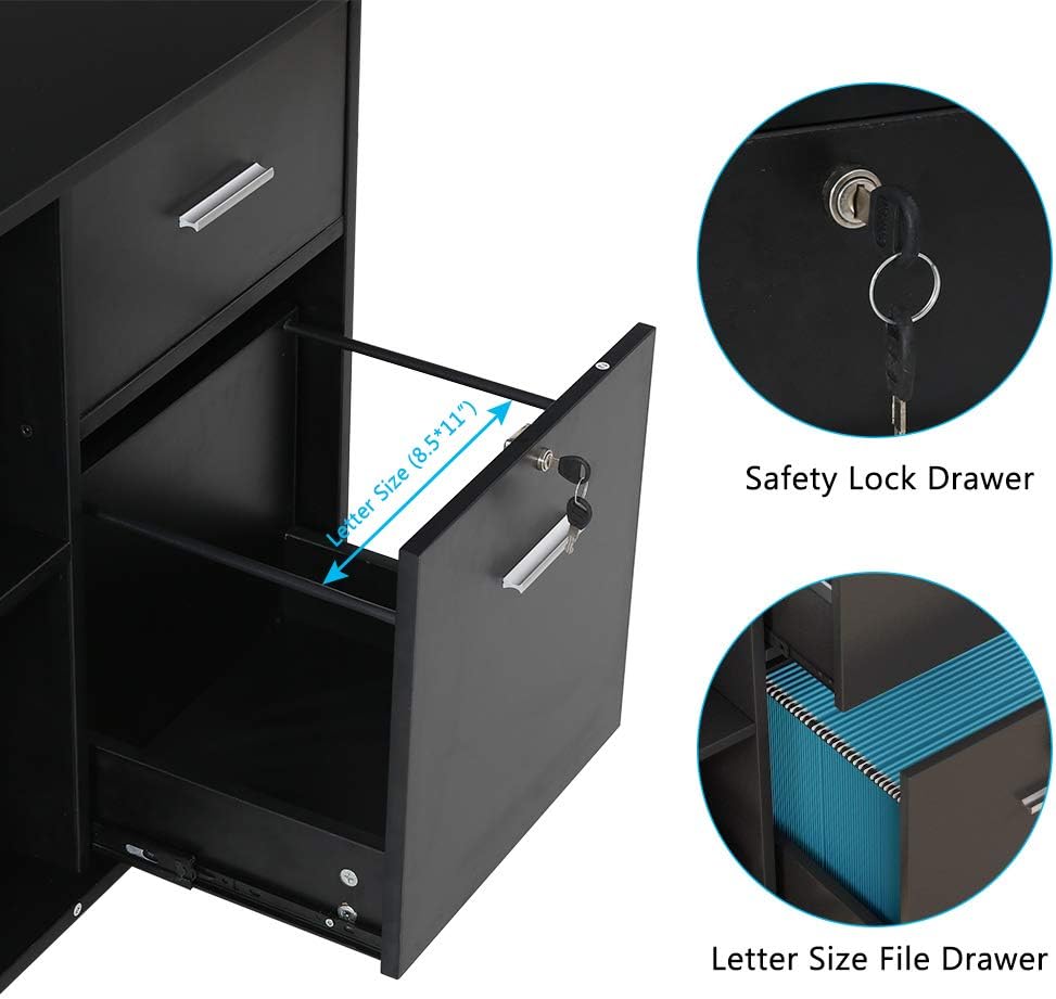 2 Drawer File Cabinet with Lock, Mobile Lateral Filing Cabinet with Wheels and Shelves F709