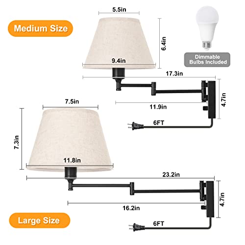 2 Pack Plug In Wall Sconces with Remote Control, White Fabric Shade D14361