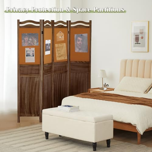 6 Panel Wood Room Divider, Light Brown N6581