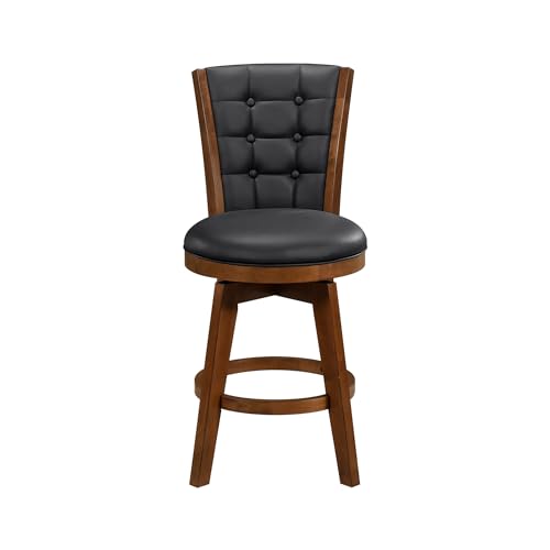 Swivel Bar Stools Set of 2, Counter Height, Chestnut Finish and Black Faux Leather Cushion Seat Z84345