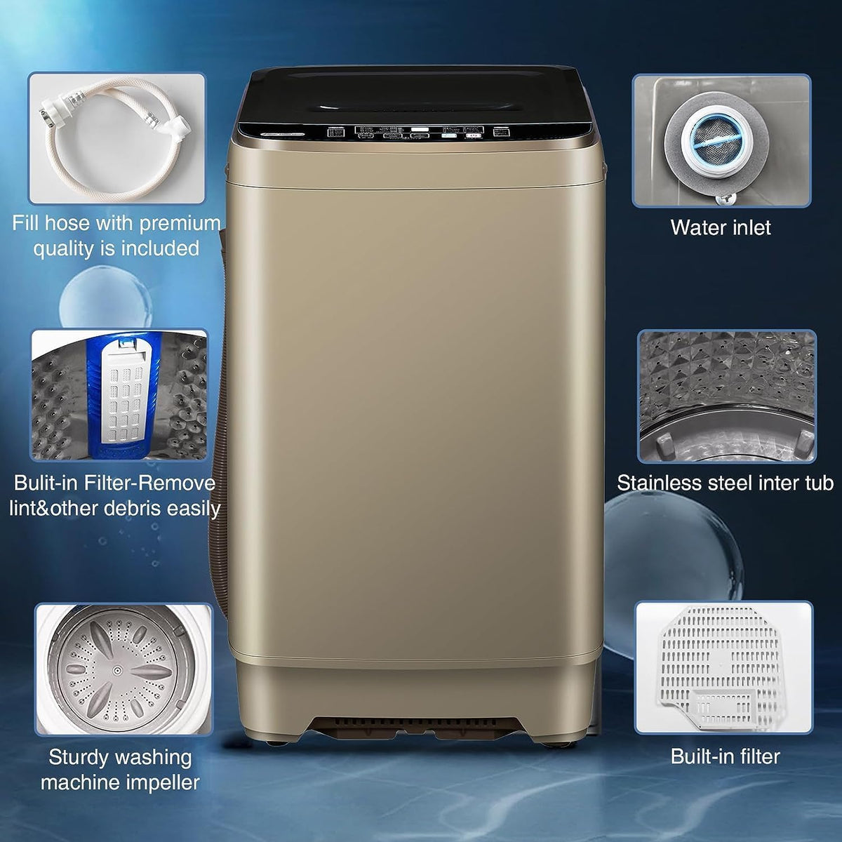 15.6Lbs Full Automatic Washing Machine with LED Display C8418