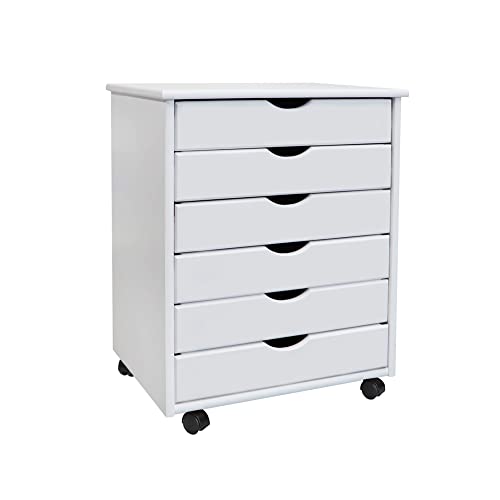 White Solid Wood 6 Drawer Roll Cart R6135