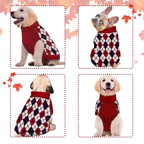 Red Argyle Knit Dog Sweater A4861