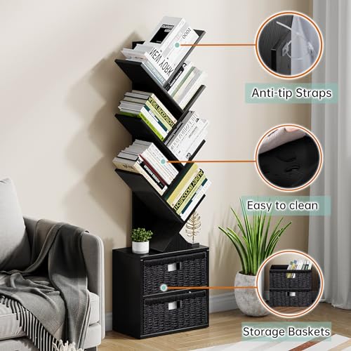 6 Tier Wood Bookshelf with Storage Drawer J838