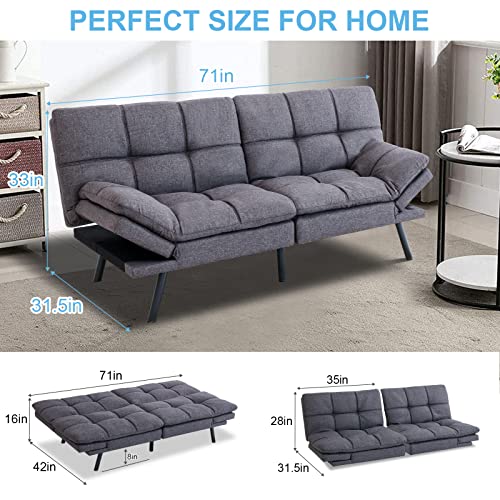 Grey Linen Memory Foam Futon Sofa Bed 71''x33''x31.5'' Q77253