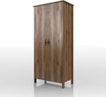 Walnut Brown 2-Doors Wood Armoire Wardrobe Closet with Fixed Shelves and Hanging Rack K57360