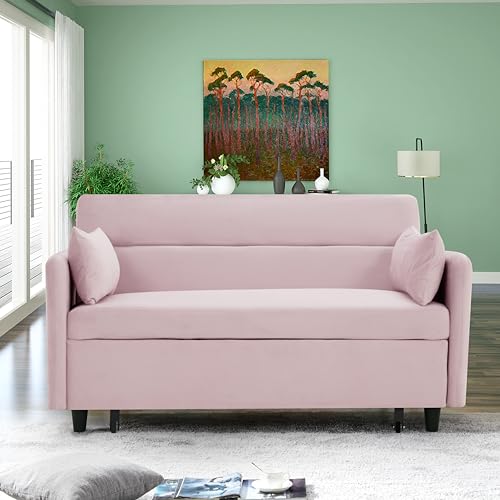 Gray Velvet Convertible Sofa Bed with Pull-Out Bed B387