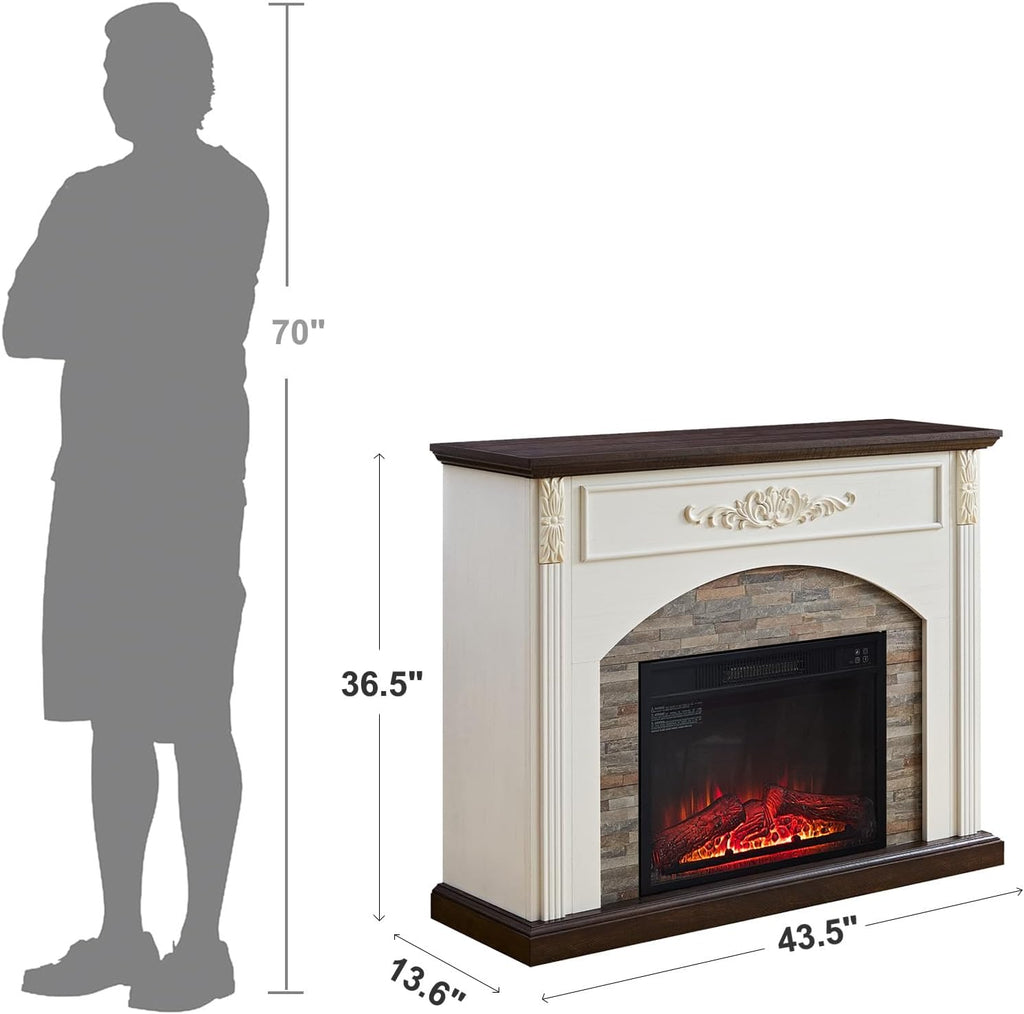 44 Inch Electric Fireplace with Mantel, Freestanding LED Flame Heater with Remote Control Y99853