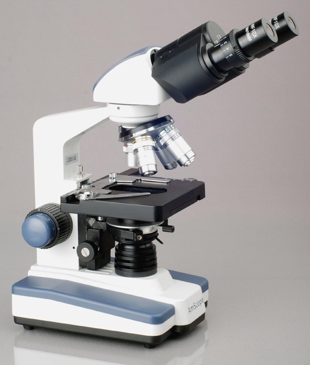 Binocular Compound Microscope, 40X-2500X Magnification, LED Illumination, Abbe Condenser, Two-Layer Mechanical Stage, 1.3MP Camera A9033