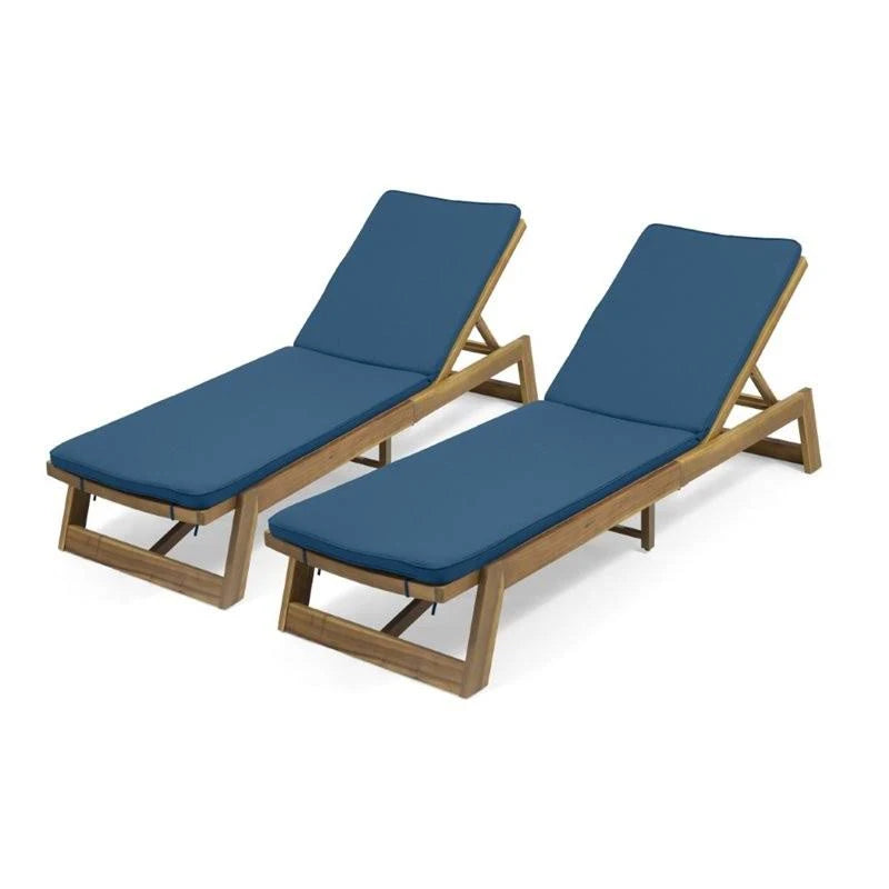 Teak and Blue Acacia Wood Chaise Lounge Set of 2 M6512