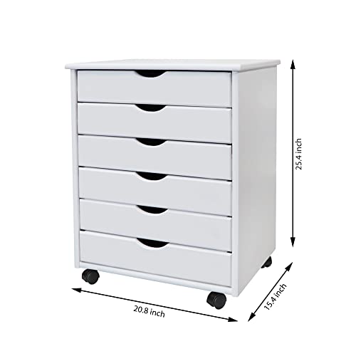 White Solid Wood 6 Drawer Roll Cart R6135