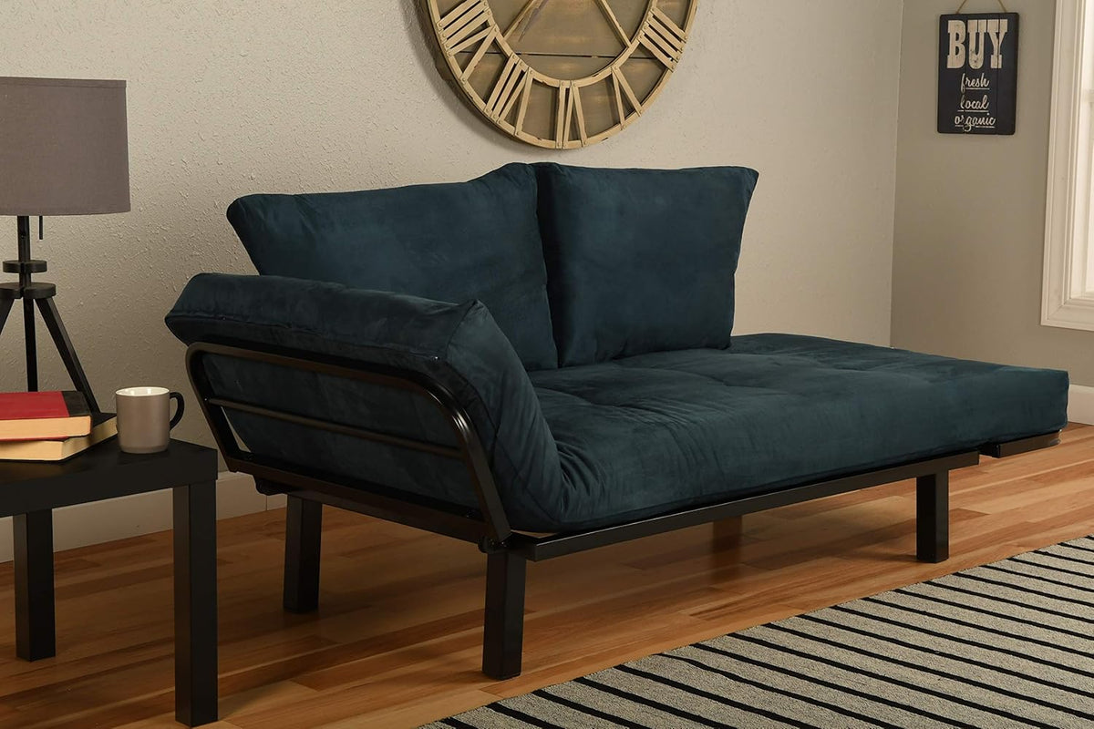 Black Lounger Frame with Suede Navy Mattress D280361
