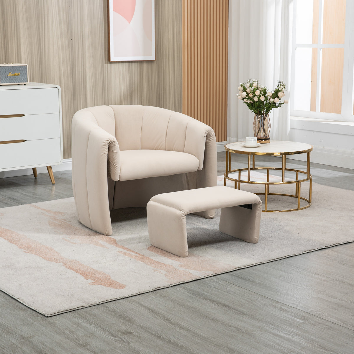 Velvet Upholstered Accent Chair with Ottoman D71189