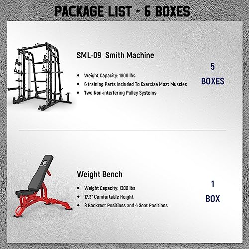 All-in-One Smith Machine Power Cage with Smith Bar and Cable Crossover Machine W7965