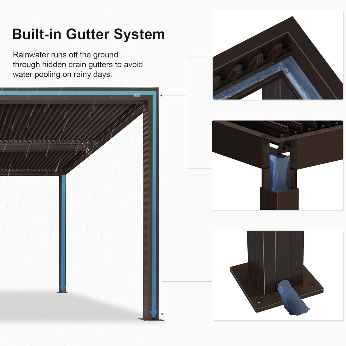 11' × 13' Louvered Aluminum Pergola with Roller Blinds P53705