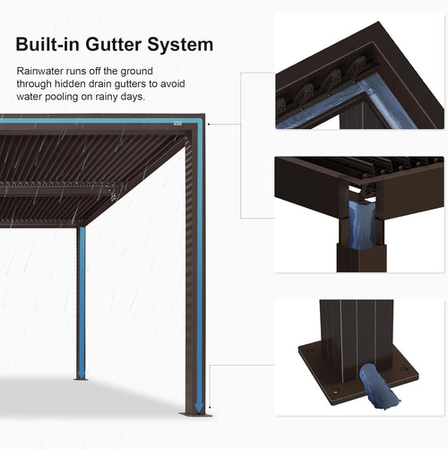 11' × 13' Louvered Aluminum Pergola with Roller Blinds P53705