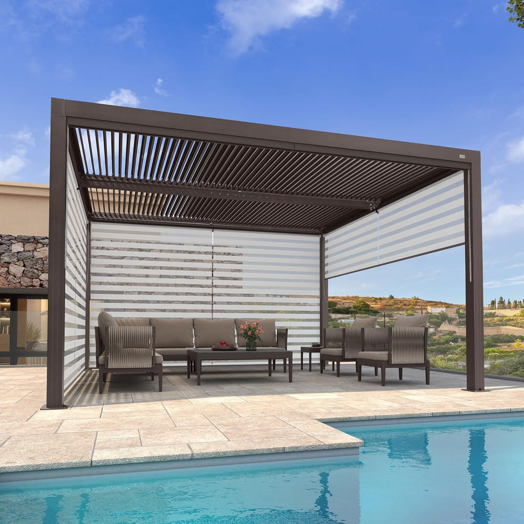 11' × 13' Louvered Aluminum Pergola with Roller Blinds P53705