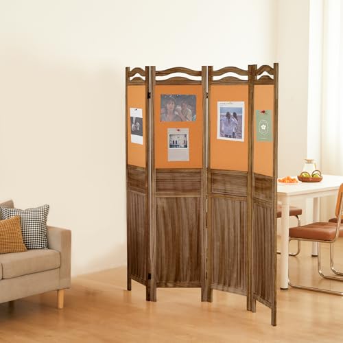 6 Panel Wood Room Divider, Light Brown N6581