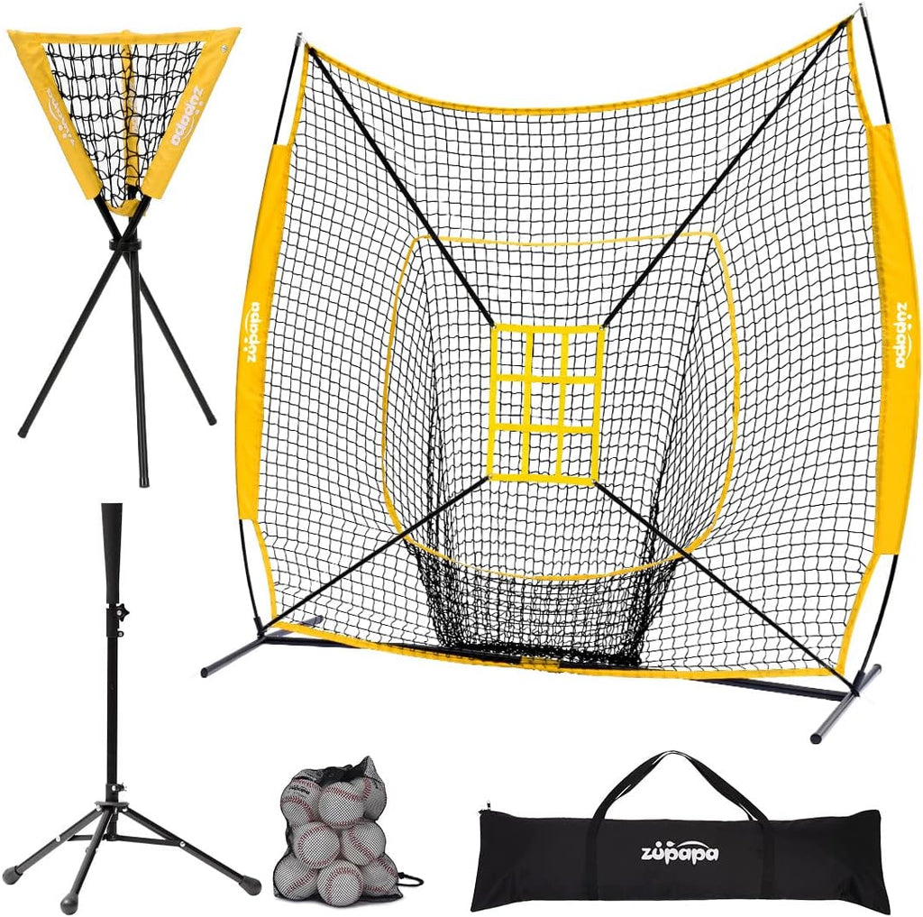 7 X 7 Feet Baseball Softball Practice Net Set with Tee Caddy 12 Pack Baseballs V9292