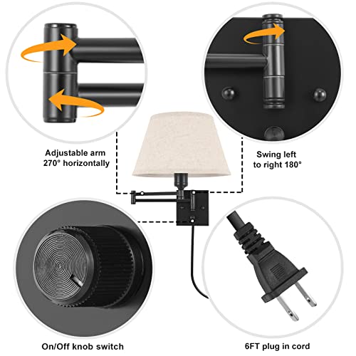 2 Pack Plug In Wall Sconces with Remote Control, White Fabric Shade D14361