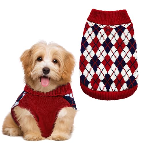 Red Argyle Knit Dog Sweater A4861