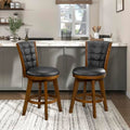 Swivel Bar Stools Set of 2, Counter Height, Chestnut Finish and Black Faux Leather Cushion Seat Z84345