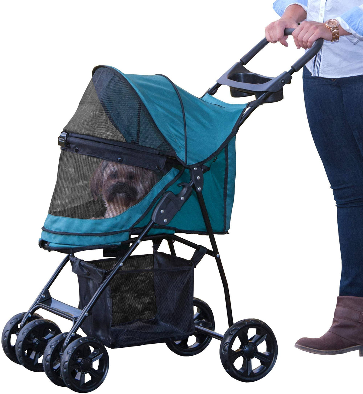 Zipperless Entry Pet Stroller with Storage Basket Z6457