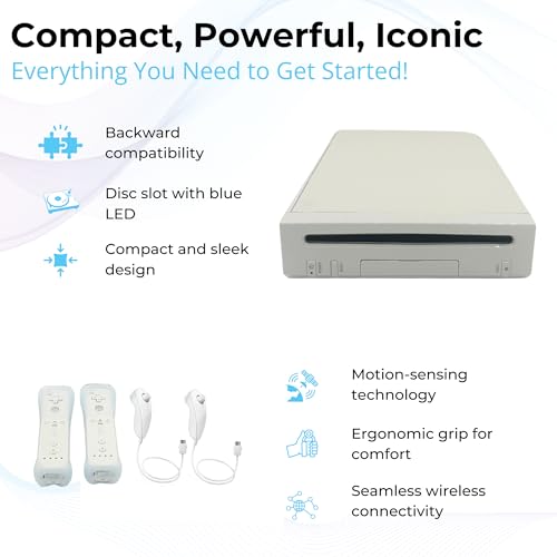 White Wii Console with 2 Remotes, 2 Nunchucks, Dual Dock Stand, Sensor Bar, AV Cable and 2 Gaming Sleeves P46413