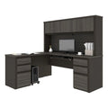 6 Piece Wood L Shaped Computer Desk with Hutch in Bark Gray T681885