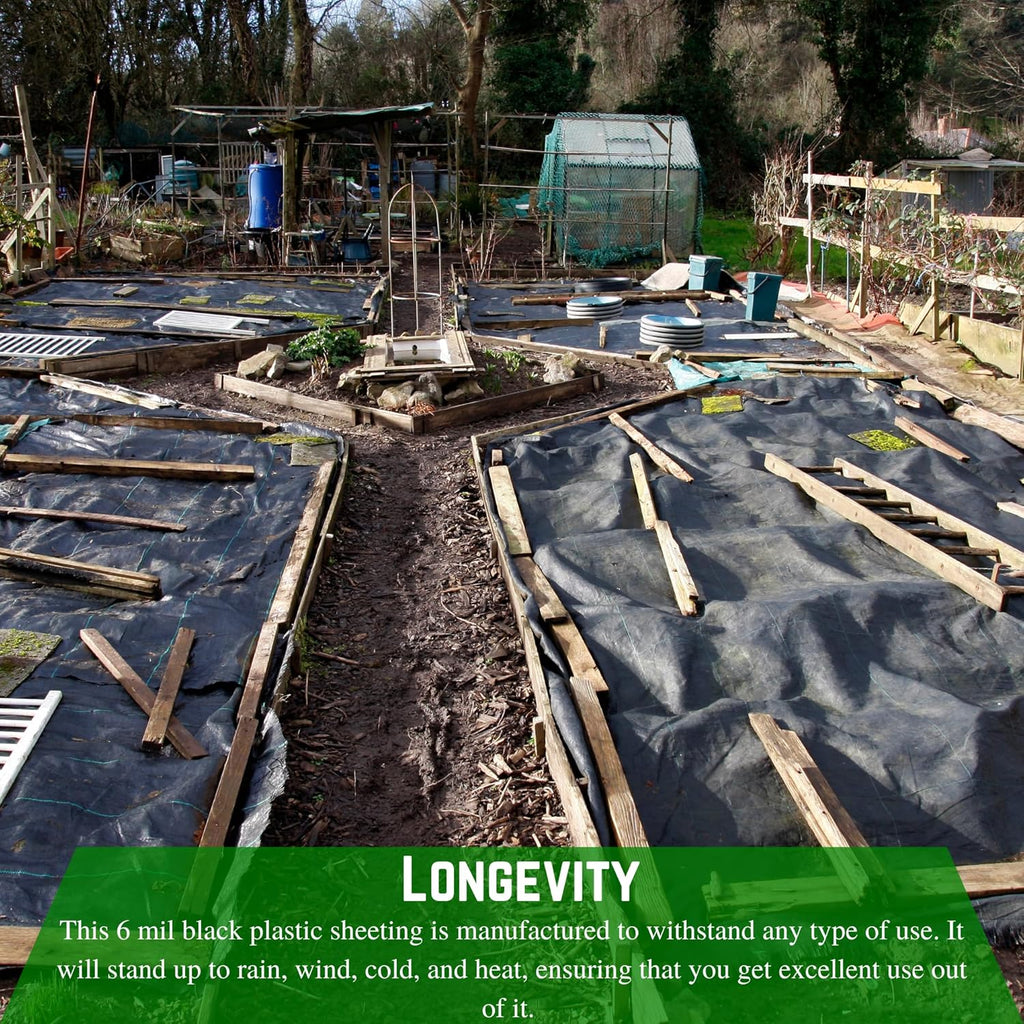 6 Mil Black Plastic Sheeting Weed Barrier Landscape Fabric (40' x 200') Z2116