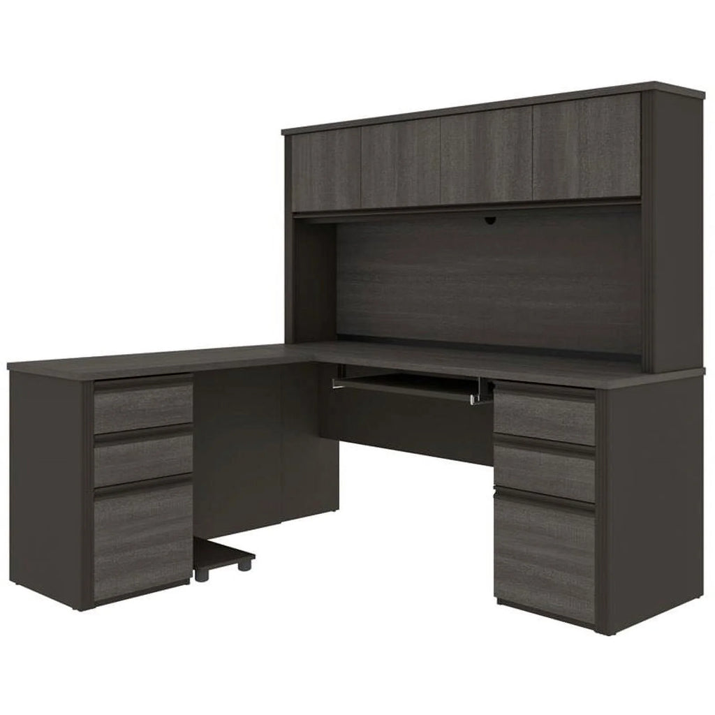 6 Piece Wood L Shaped Computer Desk with Hutch in Bark Gray T681885