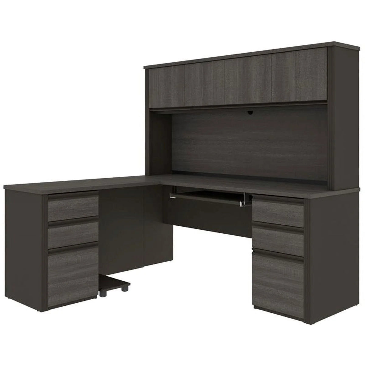 6 Piece Wood L Shaped Computer Desk with Hutch in Bark Gray T681885