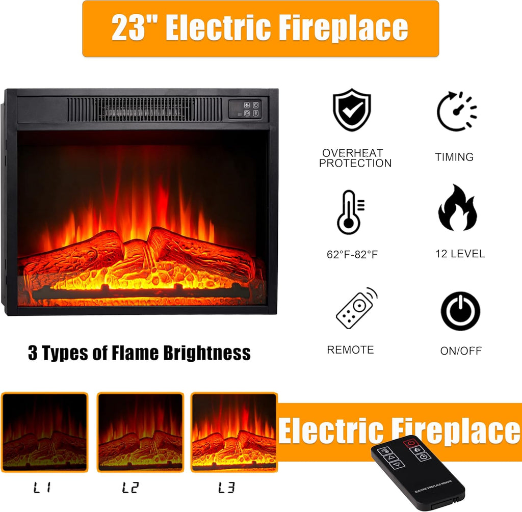 44 Inch Electric Fireplace with Mantel, Freestanding LED Flame Heater with Remote Control Y99853