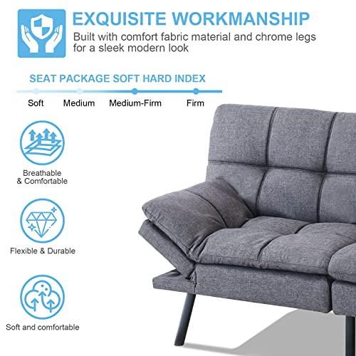Grey Linen Memory Foam Futon Sofa Bed 71''x33''x31.5'' Q77253