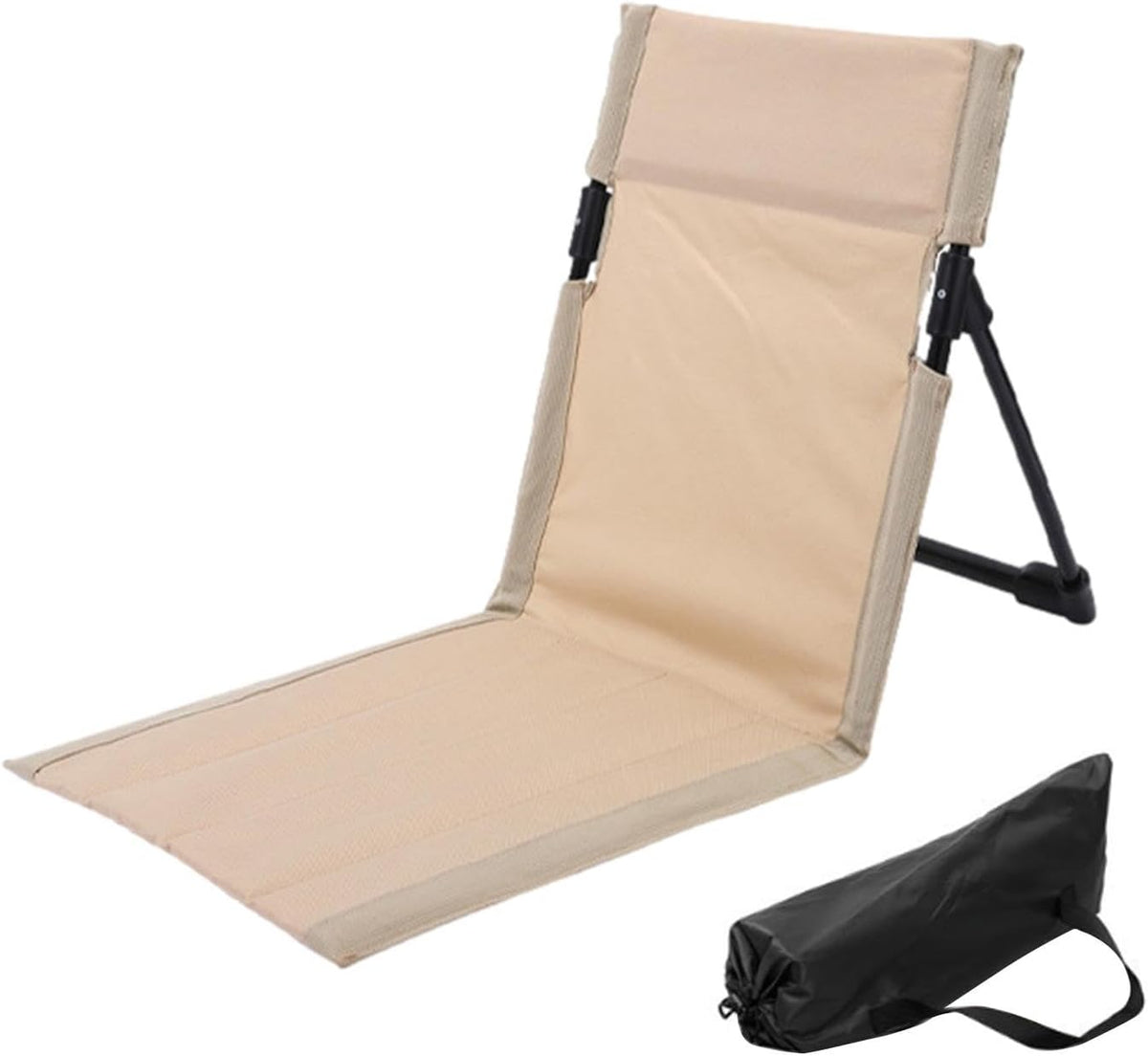 White Folding Beach Lounge Chair with Adjustable Backrest & Storage Bag C91543